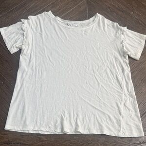 Double Zero White Ruffle Sleeve Short-Sleeve Tee - Small